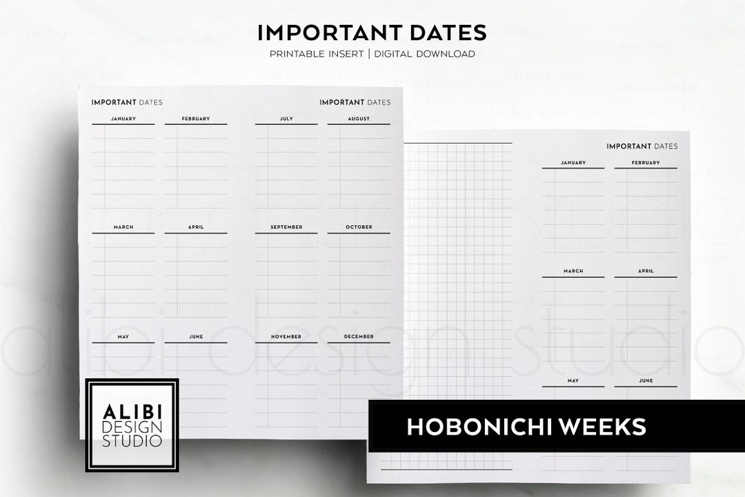 Hobonichi Weeks Important Dates Yearly Overview Hobo Weeks Printable