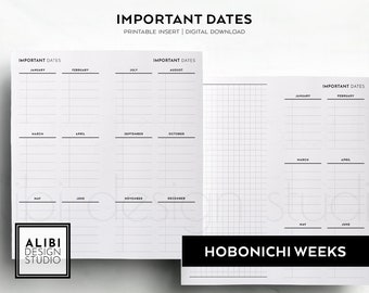 Hobonichi Weeks Important Dates Yearly Overview Hobo Weeks Printable Insert Birthday Calendar Future Log Financial Planner Upcoming Expenses