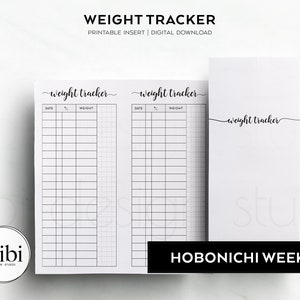 Rastreador de peso de Hobonichi Weeks, registro de peso, inserto imprimible de Hobo Weeks, rastreador de progreso, plan de fitness