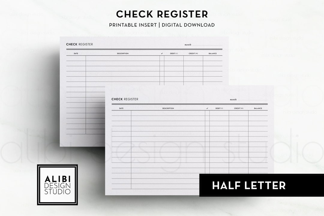 Half Letter Printable Checkbook Register Financial Planner Budget ...