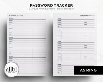 A5 Password Tracker Password Manager Emergency Planner Password Reminder A5 Printable Planner Inserts