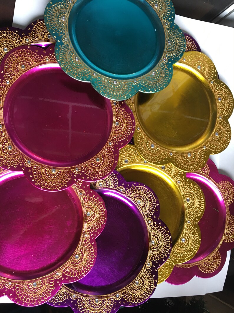 Beautiful HANDMADE Charger Thaal Mehndinight Decor Etsy Beautiful HANDMADE Charger Thaal Mehndinight Decor Etsy