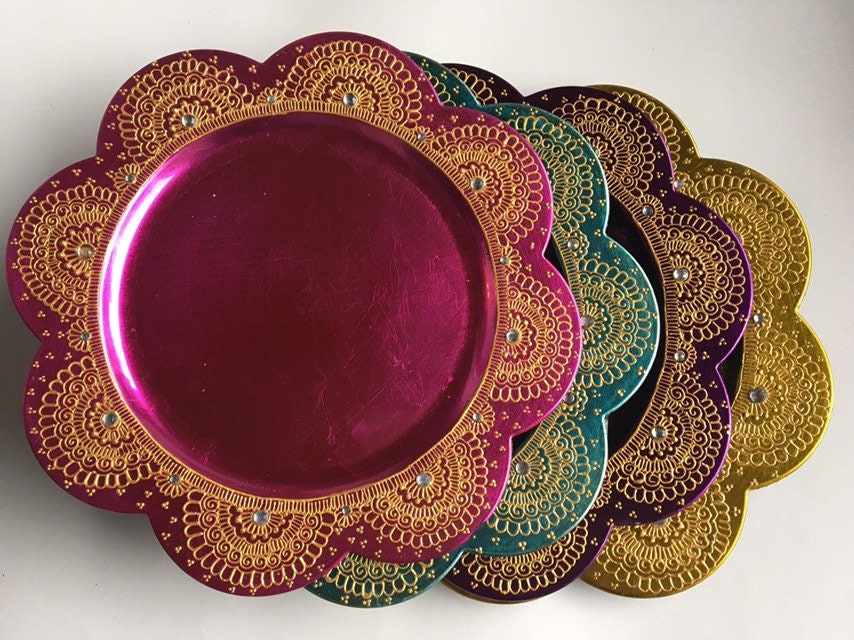 Painted Charger plate/Mehndi night decor/Christmas decor/Henna Etsy