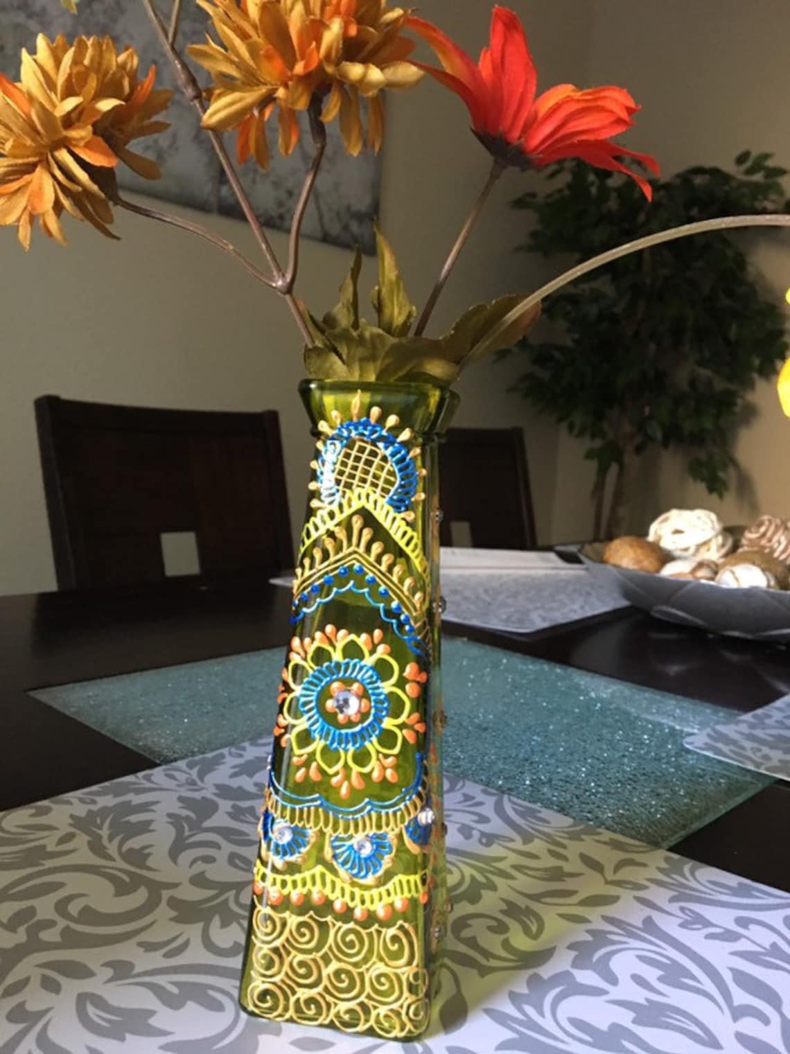Handpainted glass vase/henna vase/wedding centerpiece Etsy