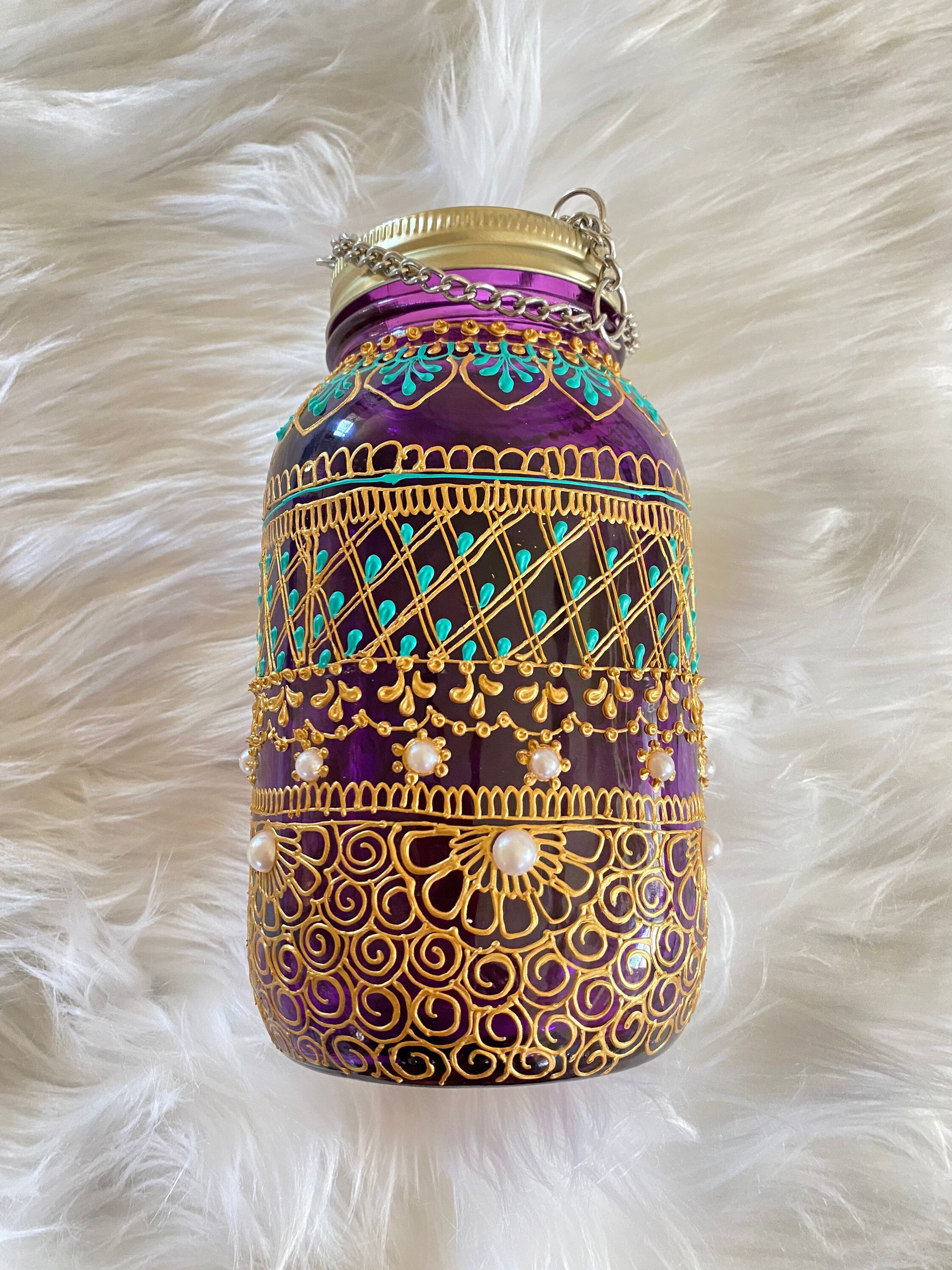 Handpainted mason jar lantern henna lantern personalized Etsy