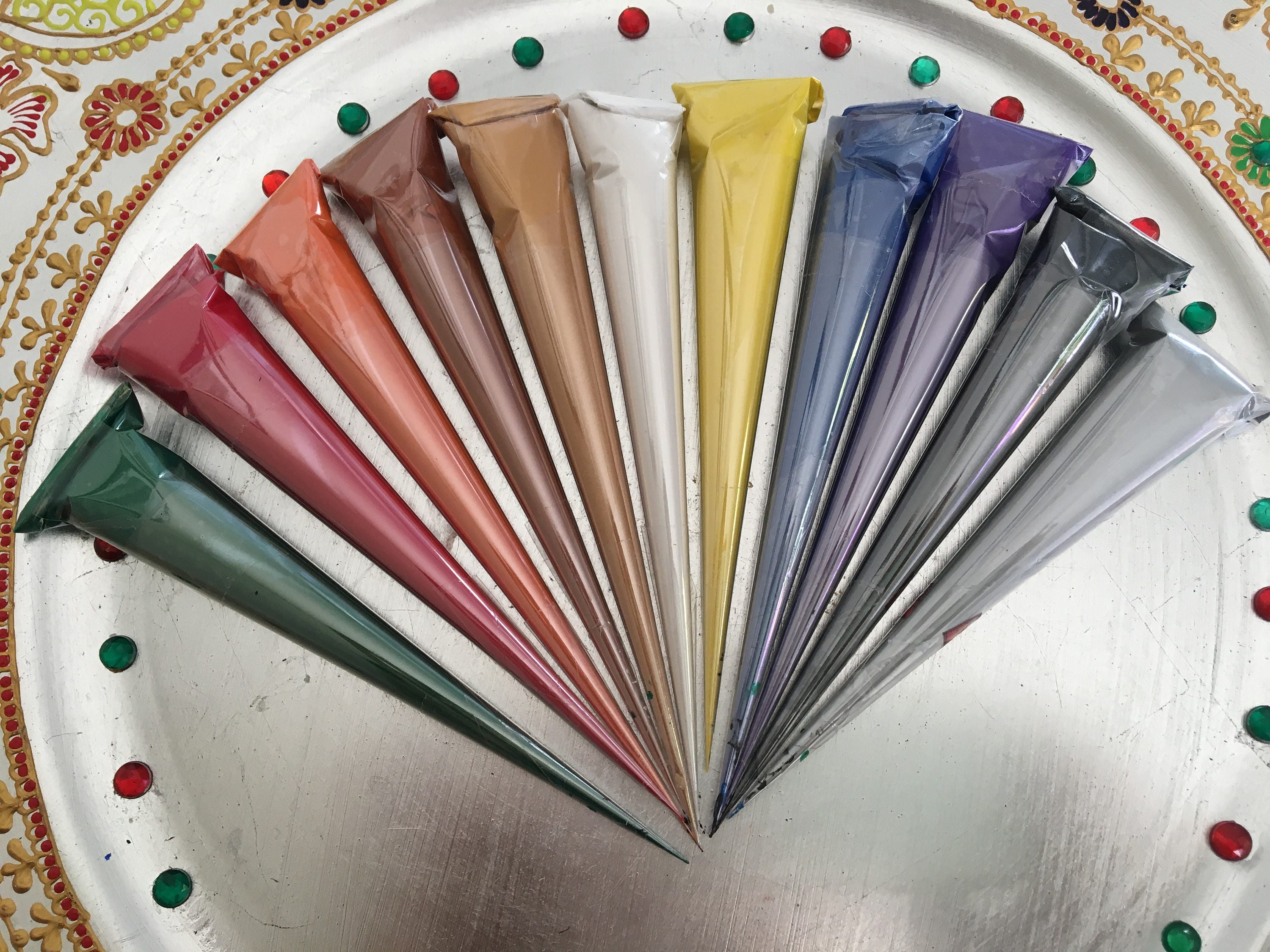 Set of 7 Acrylic Paint Cones Henna Inspired Crafts Paint Etsy