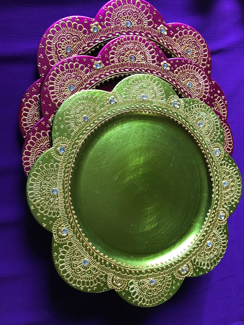 Painted Charger plate/Mehndi night decor/Christmas decor/Henna Etsy