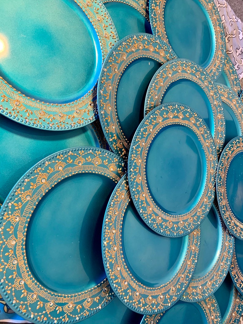 Turquoise charger plate wedding blue charger plate Indian Etsy