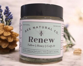 4oz Tallow Face Cream: CoQ10, Honey, Anti-Aging