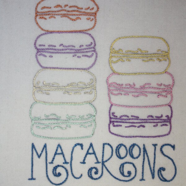 Hand Embroidered "Macaroons" Kitchen Towel