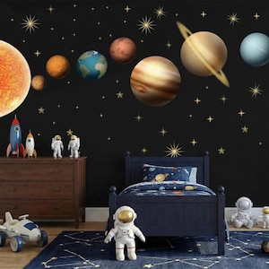 リアルな惑星の壁用ステッカー 銀河テーマ 男の子の寝室 太陽系 大型壁用ステッカー 宇宙 幼児 男の子部屋 装飾