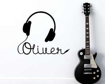 Custom Name Wall Decal. Music Earphones Personalized Decal Kids Nursery. Music Vinyl Stickers. Headphones Home Kids Teen Bedroom Decor. T260