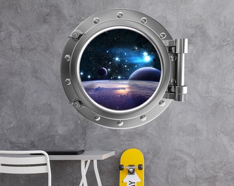 Space Wall Mural. Space View Wall Decal Nursery. Kids Room Decor. Galaxy Decal. 3d Wall Decal Space. Porthole Frame Decal. Pothole Window