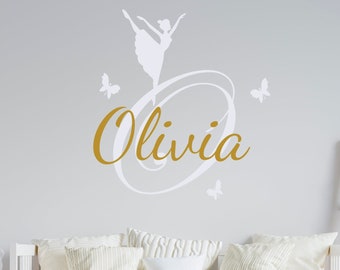 Personalized Ballerina Wall Decal Name Nursery Decoration Girls Baby Room Home Sticker Bedroom Living Mural Girls Wall Decal Ballerina Decor