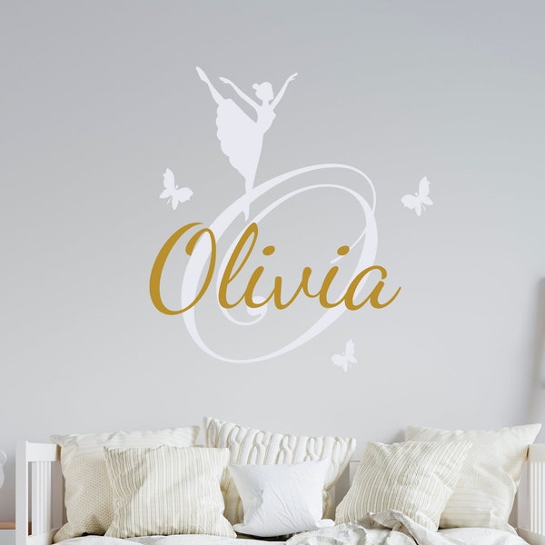 Personalized Ballerina Wall Decal Name Nursery Decoration Girls Baby Room Home Sticker Bedroom Living Mural Girls Wall Decal Ballerina Decor