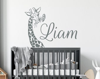 Giraffe Wandaufkleber Baby Jungen Kinderzimmer, individueller Wandaufkleber Kinderzimmer, Savannah Themed Kleinkind Schlafzimmer Dekor, Safari Name Wandaufkleber