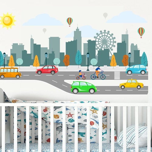 City Wall Decal / Boys Room Decals / Kids Wall Decal / Skyline Etsy