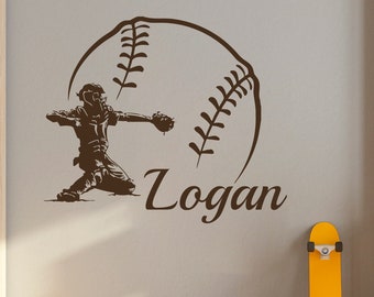 Baseball Name Wall Decal Boy Custom Personalized Boys Name Decor Catcher Vinyl Decal Baseball Teens Boys Room Sports Wall Decal Nursery T214