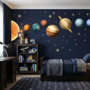 Solar System Wall Decals Kids, Planets Peel & Stick Wall Stickers Nursery Set of Stars Decal Space Galaxy Decals Boy Room Decor