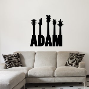 Guitar Necks Wall Decal for Teens Room | Custom Name Sticker | Guitar with Name Decal | Boyfriend Personalized Gift | Rock Band Music Decor