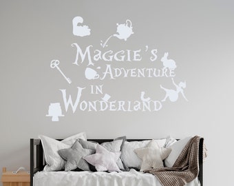 In Wonderland Themed Nursery Wall Decals. Girls Name Decal. Baby Name Stickers. Girls Bedroom Decor. Baby Nursery Quotes. Above Crib Decals