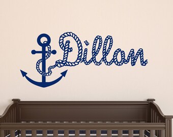 Boys Name Wall Decals Nautical Personalized Decal Kids Nursery Sea Anchor Vinyl Stickers Home Kids Teen Bedroom Decor T246