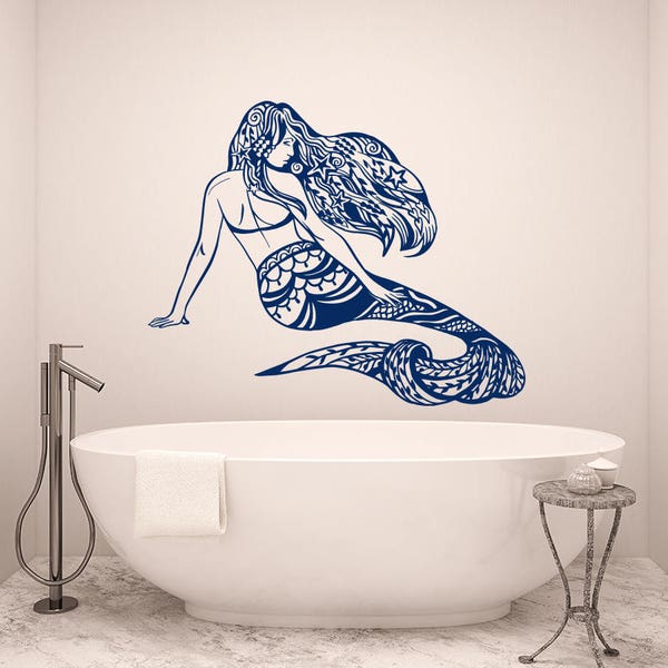 Mermaid Wall Decals. Bathroom Vinyl Decals. Sea Ocean Vinyl Stickers. Water Nymph Sticker. Nautical Home Decor. Nursery Wall Decals T263