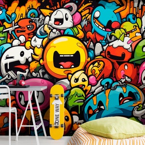 Peel and Stick Graffiti Wallpaper Boys Room, Teenager Bedroom Graffiti Wall Mural, Colorful Graffiti Art Decoration Nursery, Removable Kids