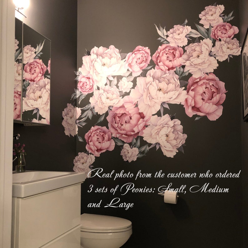 Peony Wall Decal Nursery. Watercolor Peony Decal Bedroom. Etsy