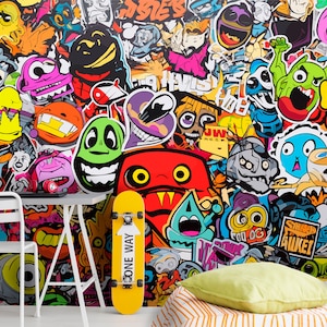 Graffiti Wallpaper  Wall Mural, Peel and Stick Room, Colorful Graffiti-Style Art Decoration Bedroom Teenager Gender Neutral