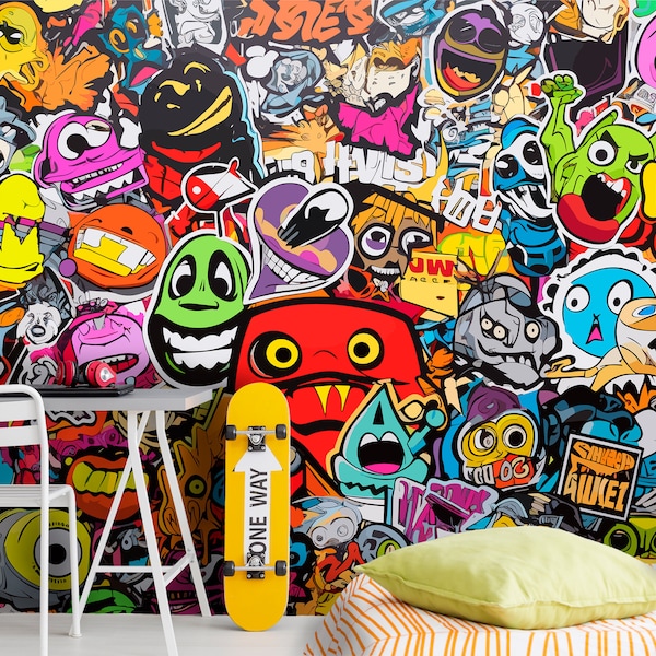 Graffiti Wallpaper  Wall Mural, Peel and Stick Room, Colorful Graffiti-Style Art Decoration Bedroom Teenager Gender Neutral