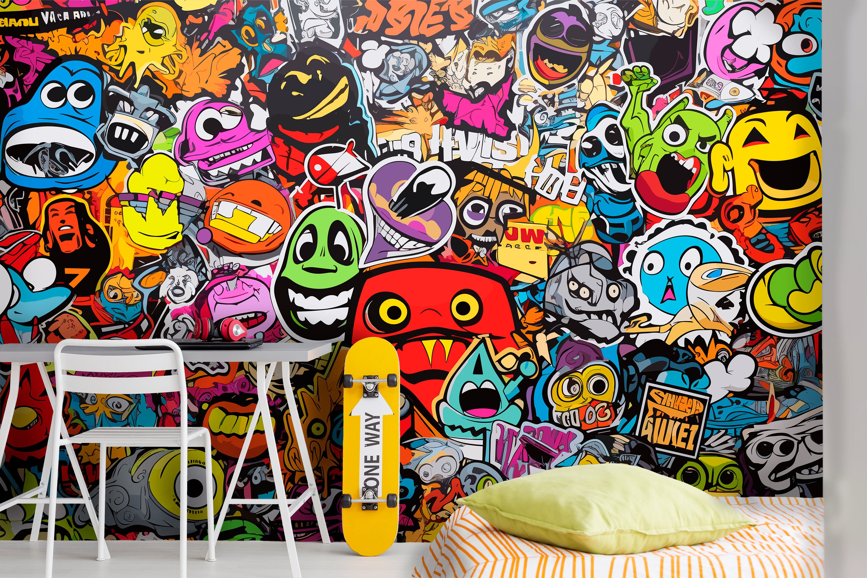 Cartoon 3D Wallpaper Wall Mural, Fashion Trend Street Graffiti