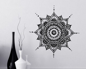 Mandala Decalcomanie Mehndi Adesivo in vinile Camera da letto Adesivo Fiore di loto Boho Indiano Decor Yoga Buddha Adesivi T108