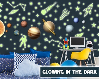 Glow In The Dark Stars Wall Decal. Solar System Wall Decals Kids. Planets Wall Decal for Baby Boy Girl Bedroom. Outer Space Nursery Decor