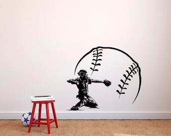 Baseball Catcher Wall Decal. Decor Ball Vinyl Decal. Baseball Kids Teens Boys Room Sports Wall Decal Nursery. T196