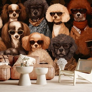 Custom Order 70s Dogs Wallpaper, Custom Hipster Dogs Wallpaper, Unique Hippie Dog Wall Art, Pet Big Print Mural, Funny Cafe Wall Mural