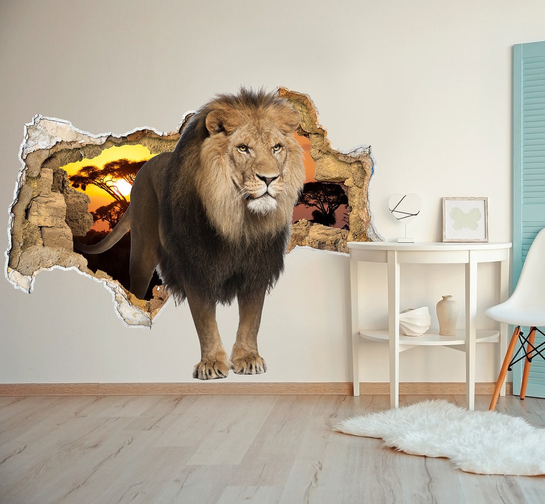 Safari Nursery Wall Decor - Lion Decals - 3D Effect Wall Mural - Hole ...