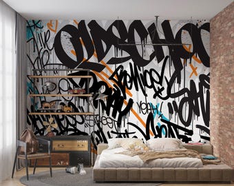 Graffiti Wallpaper Mural: Teen Boy Room Decor, Removable Wall Art