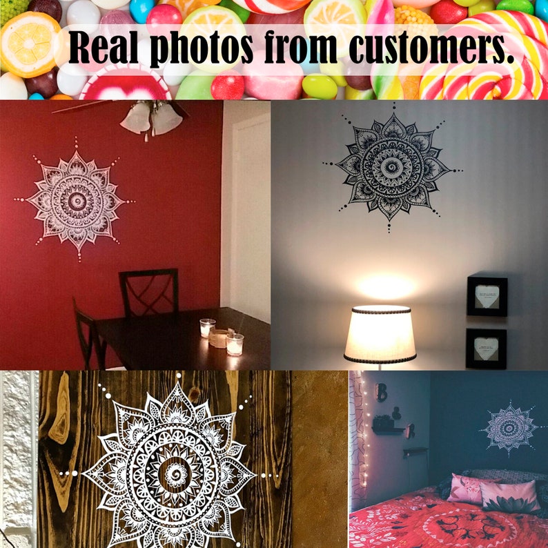 Mandala Decals Mehndi Vinyl Sticker Bedroom Wall Decal Lotus Flower Boho Indian Decor Yoga Buddha Stickers T108 image 5