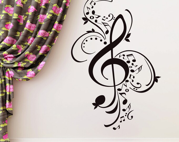 Music Wall Decal Vinyl Sticker Treble Clef Notes Keys Creative Musical ...