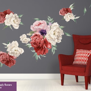 Peony Wall Decal Nursery Watercolor Peony Decal Bedroom Peony Vinyl ...