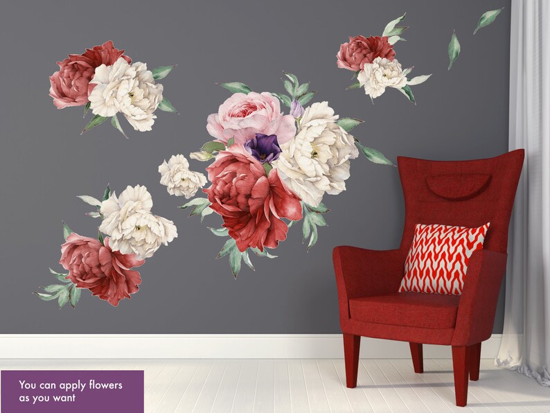 Peony Wall Decal Nursery Watercolor Peony Decal Bedroom Peony Vinyl ...