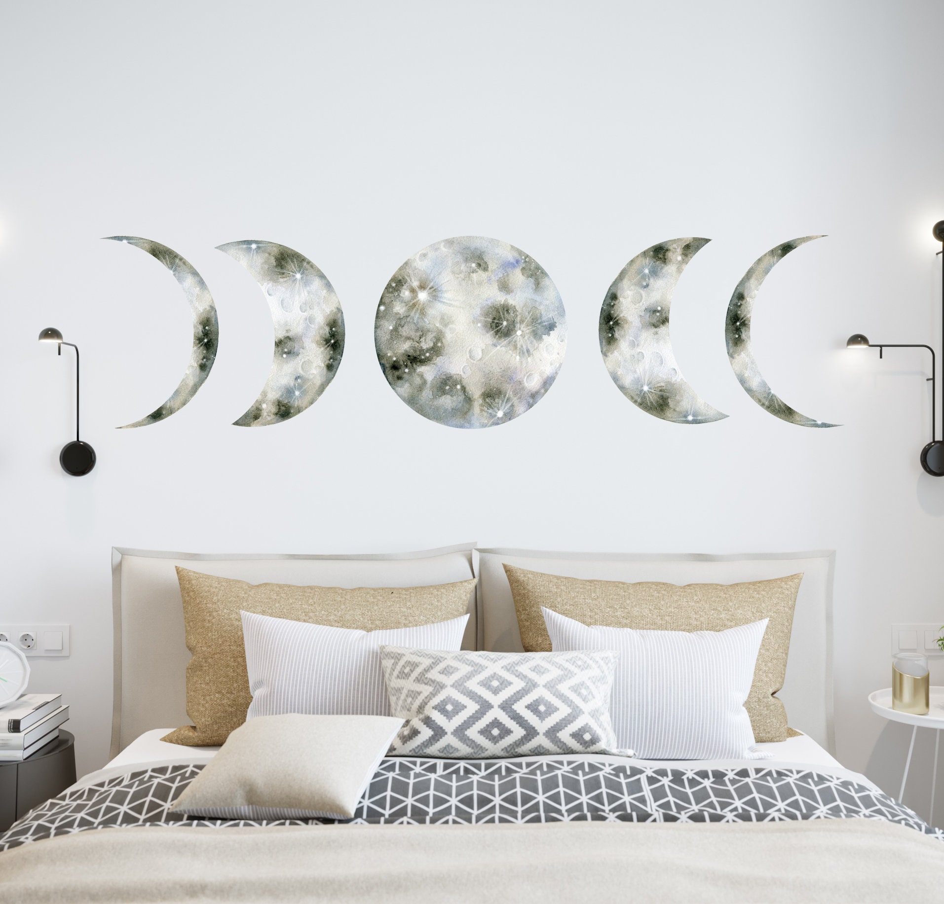 Watercolor Moon Phase Wall Decal Bedroom / Full Moon Wall Etsy