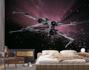 Space Battle Wallpaper, Starship Galaxy Wall Mural, Sci-Fi Decor Space Ship Wall Mural, Kids Room Space Decor, Star Cosmic Wars Wall Mural