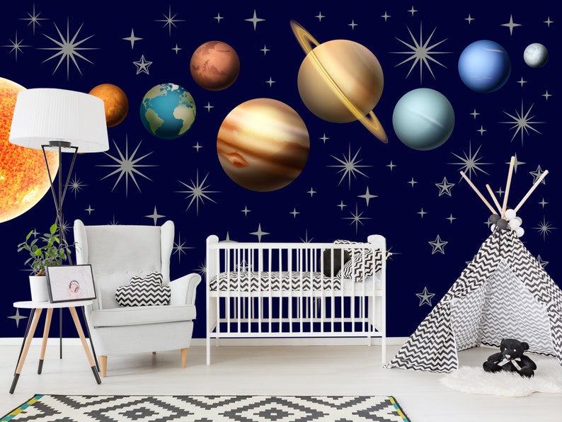 40% SALE Sonnensystem Kinder Wandtattoos. Planeten Aufkleber zum Abziehen und Aufkleben. Sternen Aufkleber Space Galaxy Wandbild Sun Boy Schlafzimmer Dekor Bild 2