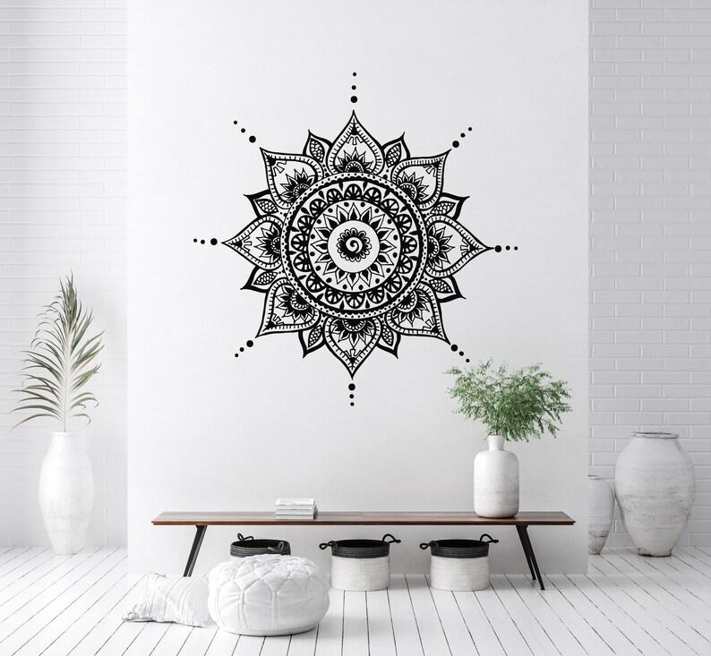 Mandala Decals Mehndi Vinyl Sticker Bedroom Wall Decal Lotus Flower Boho Indian Decor Yoga Buddha Stickers T108 image 4