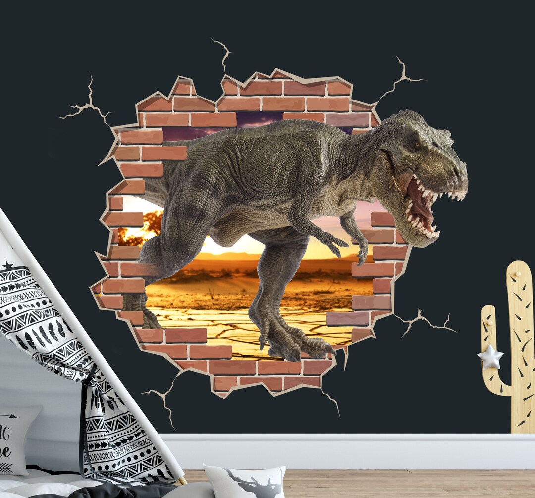 Dinosaur Decals Boys Room T Rex Dinosaur 3D Wall Hole Mural, Dino Wall ...