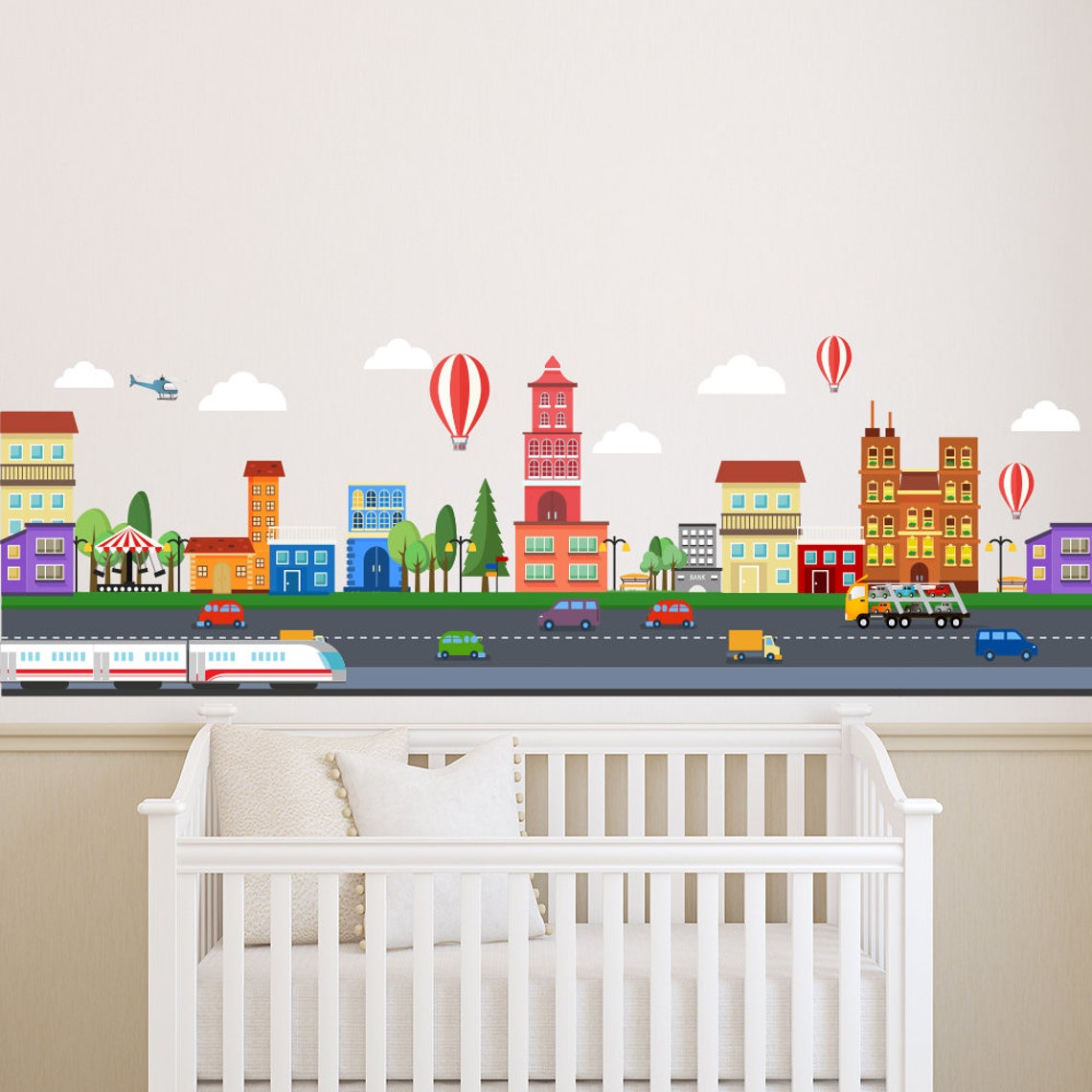 City Wall Decal / Boys Room Decals / Kids Wall Decal / Skyline Etsy