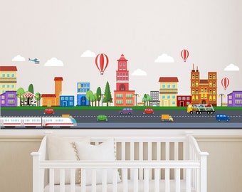 City Wall Decal / Boys Room Decals / Kids Wall Decal / Skyline Wall Decal / Town Wall Decal Kids / Playroom Wall Decor / City Decal Nursery