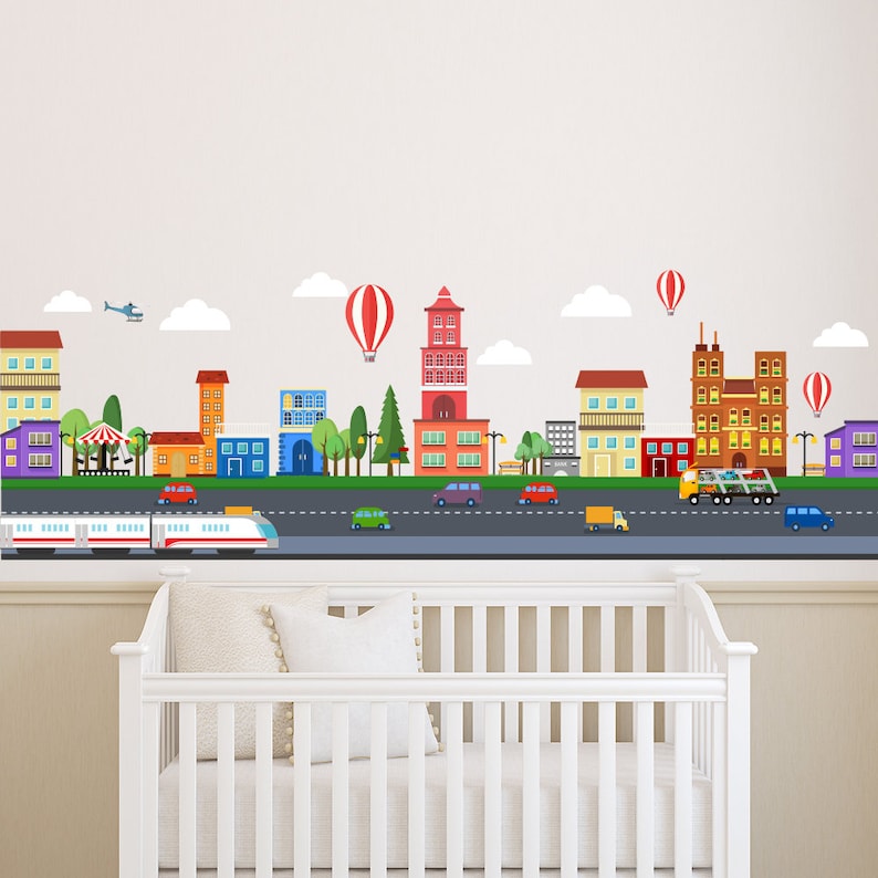 City Wall Decal / Boys Room Decals / Kids Wall Decal / Skyline Etsy